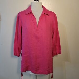 Sigrid Olsen (Women's Small) 100% Linen Bright Pink 3/4 Sleeve Tunic Top